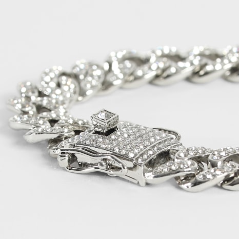 LBO - Bracciale cubano a maglie di strass d'argento da 13 mm