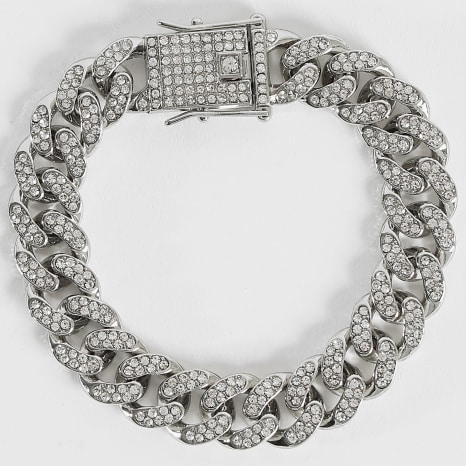 LBO - Bracciale cubano a maglie di strass d'argento da 13 mm