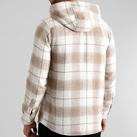 LBO - Beige Blanco 3046 Camisa de cuadros con capucha