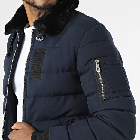 Kymaxx - Doudoune Col Fourrure Bleu Marine