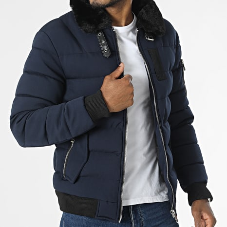 Kymaxx - Doudoune Col Fourrure Bleu Marine