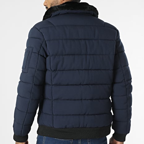 Kymaxx - Doudoune Col Fourrure Bleu Marine