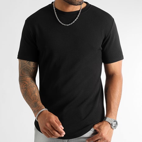 LBO - Lot de 3 Tee Shirt Texturé Waffle 0431 Noir Beige Blanc