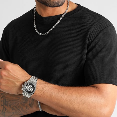 LBO - Lot de 3 Tee Shirt Texturé Waffle 0431 Noir Beige Blanc