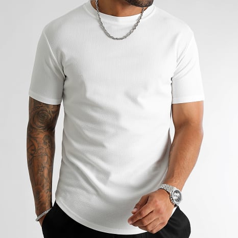 LBO - Lot de 3 Tee Shirt Texturé Waffle 0431 Noir Beige Blanc