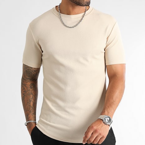 LBO - Lot de 3 Tee Shirt Texturé Waffle 0431 Noir Beige Blanc
