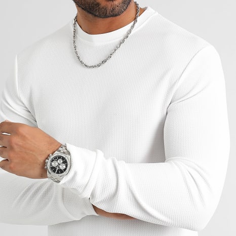 LBO - Lot De 2 Tee Shirt Manches Longues Texturé Waffle 0400 0552 Noir Blanc