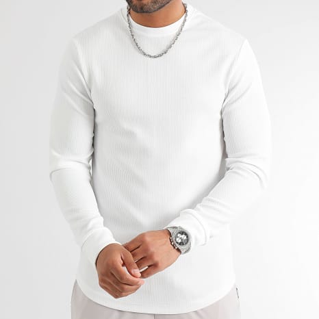 LBO - Lot De 2 Tee Shirt Manches Longues Texturé Waffle 0400 0552 Noir Blanc