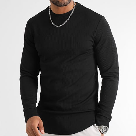 LBO - Lot De 2 Tee Shirt Manches Longues Texturé Waffle 0400 0552 Noir Blanc