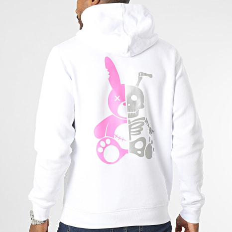 Sale Môme Paris - Sweat Capuche Skeleton Lapin Blanc Rose Réfléchissant