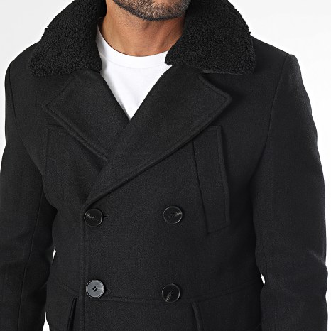 Frilivin - Abrigo con cuello de piel de oveja negra