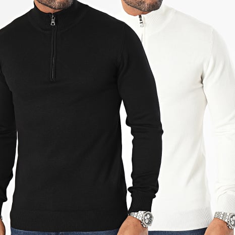 Frilivin - Set Of 2 Black White Zip Neck Sweaters