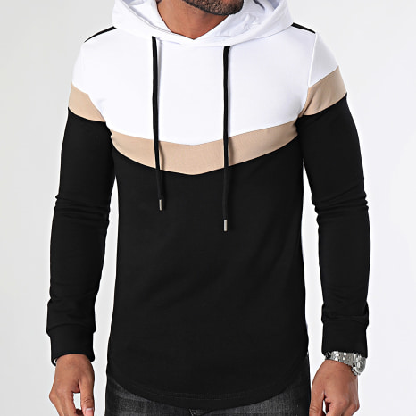 LBO - Sudadera Capucha Oversize Tricolor Retro 2436 Negro Blanco Beige