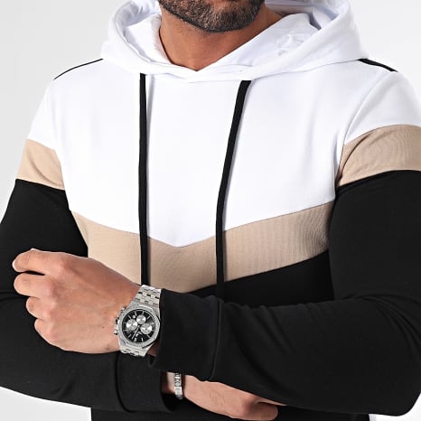 LBO - Sudadera Capucha Oversize Tricolor Retro 2436 Negro Blanco Beige