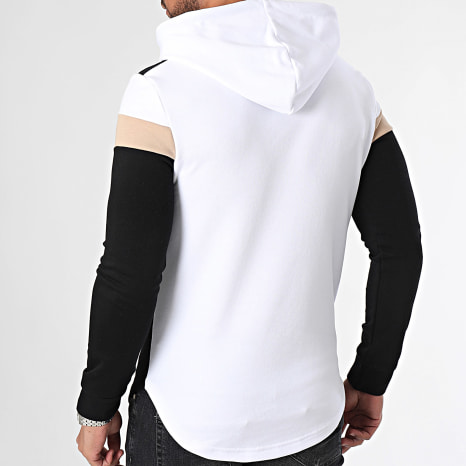 LBO - Sudadera Capucha Oversize Tricolor Retro 2436 Negro Blanco Beige