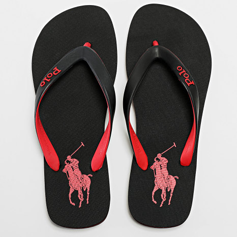 Polo Ralph Lauren - Chanclas Bolt Pony Negro Rojo