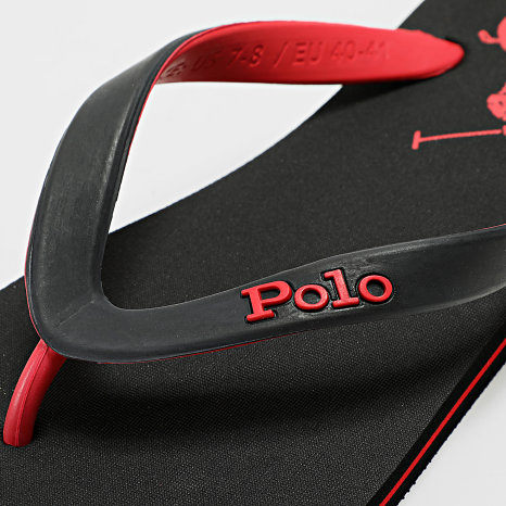 Polo Ralph Lauren - Chanclas Bolt Pony Negro Rojo