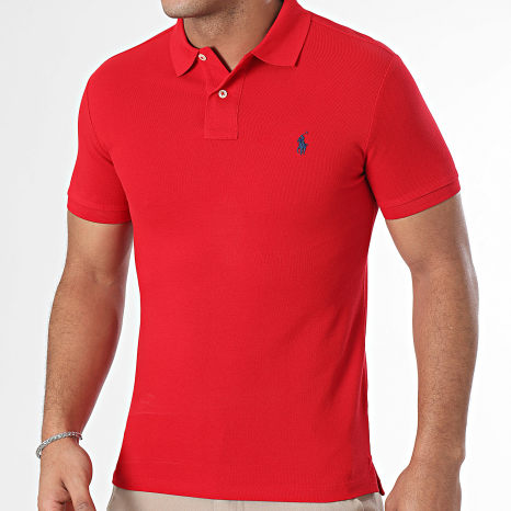 Polo Ralph Lauren - Polo Manches Courtes Slim Coton Piqué Original Player Rouge
