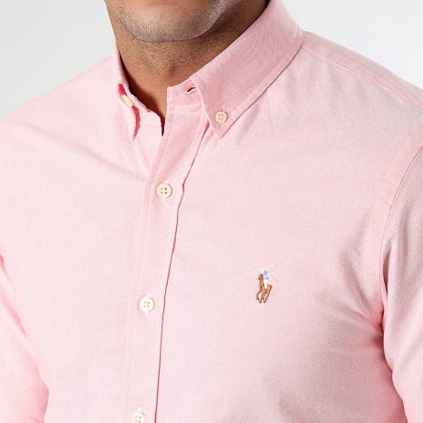 Polo Ralph Lauren - Camisa Oxford ajustada de manga larga rosa