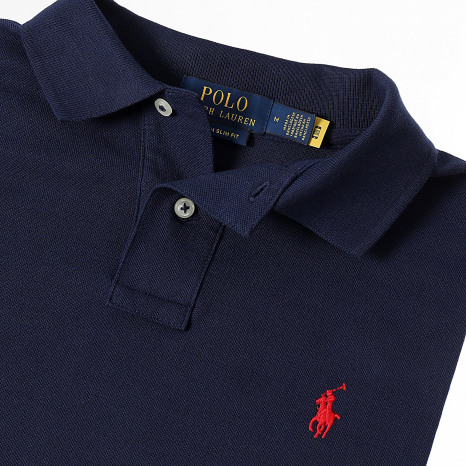 Polo Ralph Lauren - Polo Manches Courtes Custom Slim Fit Coton Piqué Original Player Bleu Marine