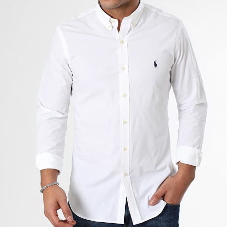 Polo Ralph Lauren - Slim Camisa Manga Larga Original Player Blanco