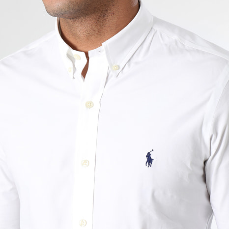 Polo Ralph Lauren - Slim Camisa Manga Larga Original Player Blanco