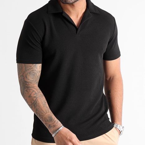 LBO - Juego de 2 polos de manga corta con textura de gofre 0813 Negro Blanco
