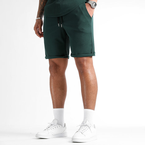 LBO - Conjunto T-Shirt Oversize E Calção de treino Texturizado Waffle 0822 Verde Garrafa