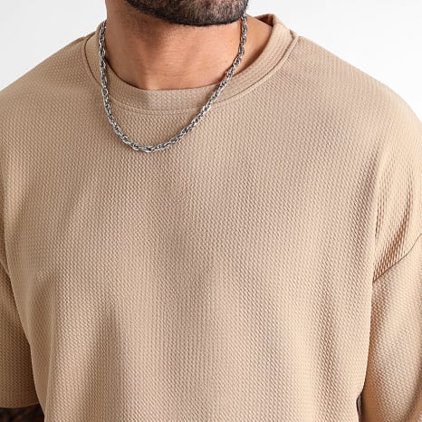 LBO - Ensemble Tee Shirt Large Et Short Cargo Texturé Waffle 0826 Beige