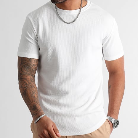 LBO - Lot De 3 Tee Shirt Texturé Waffle 0841 Noir Vert Kaki Blanc