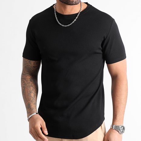 LBO - Lot De 3 Tee Shirt Texturé Waffle 0841 Noir Vert Kaki Blanc