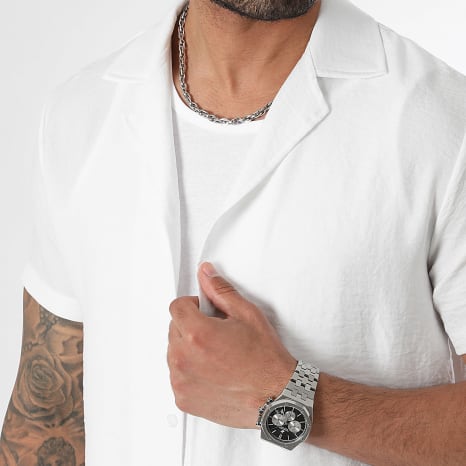LBO - Ensemble Chemise Manches Courtes Et Short Effet Lin 0801 Blanc
