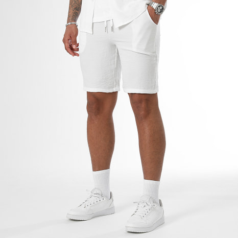 LBO - Overhemd met korte mouwen en linnen effect shortset 0801 Wit