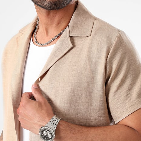LBO - Completo Camicia Maniche Corte E Pantaloncino Effetto Lino 0946 Beige