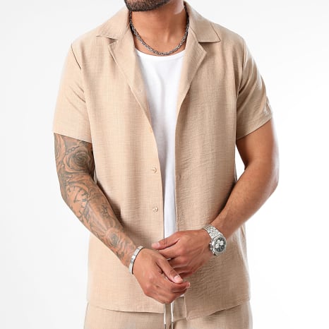 LBO - Completo Camicia Maniche Corte E Pantaloncino Effetto Lino 0946 Beige