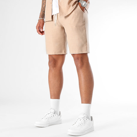 LBO - Completo Camicia Maniche Corte E Pantaloncino Effetto Lino 0946 Beige