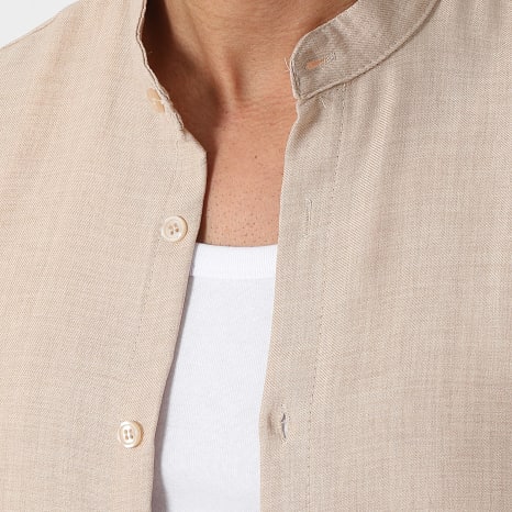 LBO - Conjunto Camisa Manga Larga Cuello Oficial Y Pantalón Efecto Lino 0949 Beige