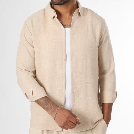 LBO - Camisa de manga larga efecto lino 0957 Beige