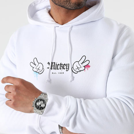 Disney - Sudadera con capucha Mickey Front Hand Vice Blanca
