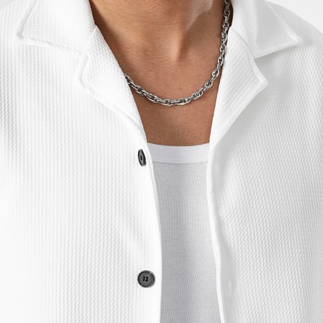 LBO - Ensemble Chemise Manches Courtes Et Pantalon Texturé Waffle 1034 Blanc