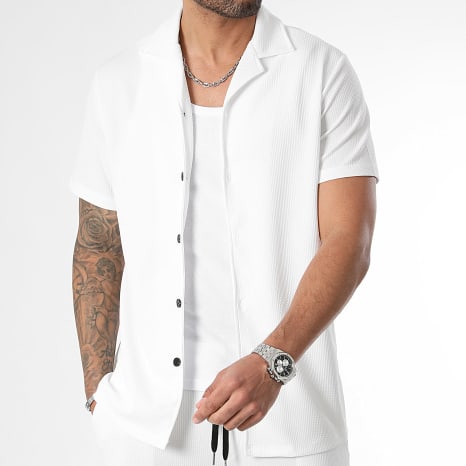 LBO - Ensemble Chemise Manches Courtes Et Pantalon Texturé Waffle 1034 Blanc