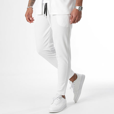 LBO - Ensemble Chemise Manches Courtes Et Pantalon Texturé Waffle 1034 Blanc