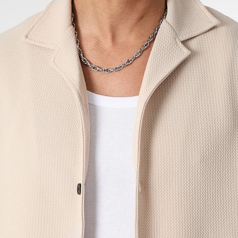 LBO - Conjunto de camisa de manga corta y pantalón texturizado Waffle 1036 Beige Claro