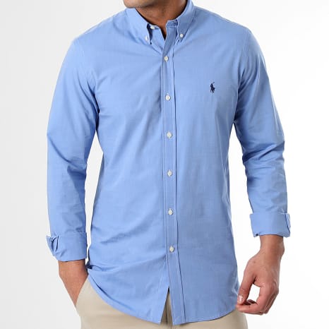 Polo Ralph Lauren - Camisa Manga Larga Slim Original Player Azul Claro