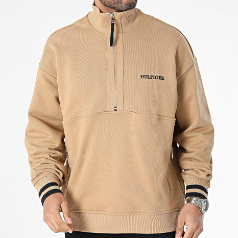 Tommy Hilfiger - Monotipo 4404 Camel Sudadera con cuello de cremallera Tommy Hilfiger - Monotipo 4404 Camel Sudadera con cuello de cremallera