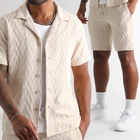 LBO - Conjunto Camisa de Manga Corta Y Pantalón Corto de chándal 0191 Beige