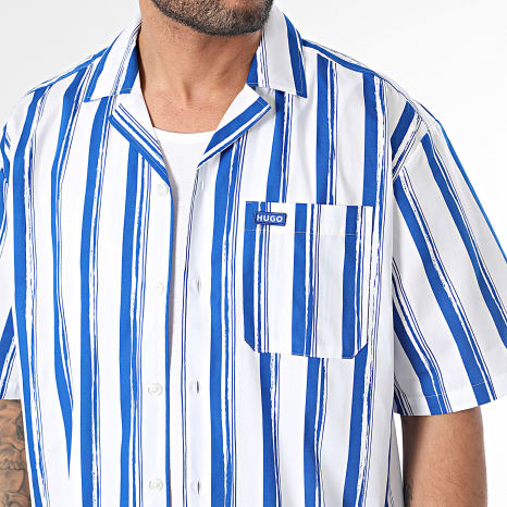 Hugo Blue - Chemise Manches Courtes A Rayures Eligino 50513867 Blanc Bleu Roi