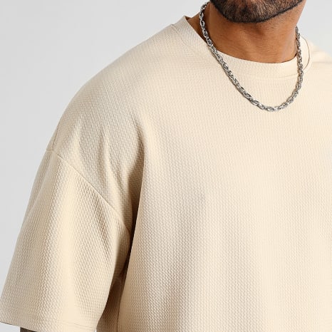 LBO - Lot De 2 Tee Shirt Texturé Waffle Large 1095 Blanc Beige