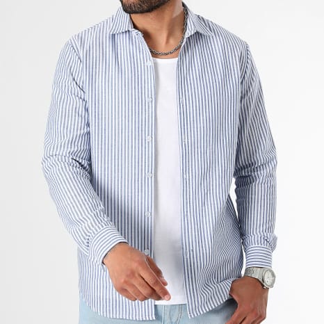 Classic Series - Camisa Manga Larga Rayas Finas 1100 Azul Claro Blanco