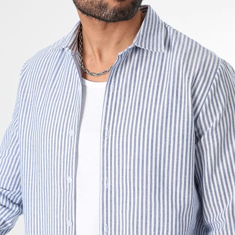Classic Series - Camisa Manga Larga Rayas Finas 1100 Azul Claro Blanco